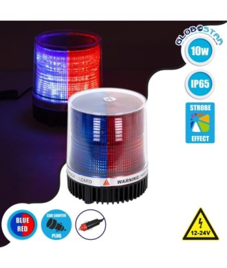 GloboStar® 85155 PRO Series Φάρος Σήμανσης Οχήματος Αστυνομίας για Αυτοκίνητα & Φορτηγά STROBE LED 10W DC 12-24V Αδιάβροχος IP65 Μπλε & Κόκκινο